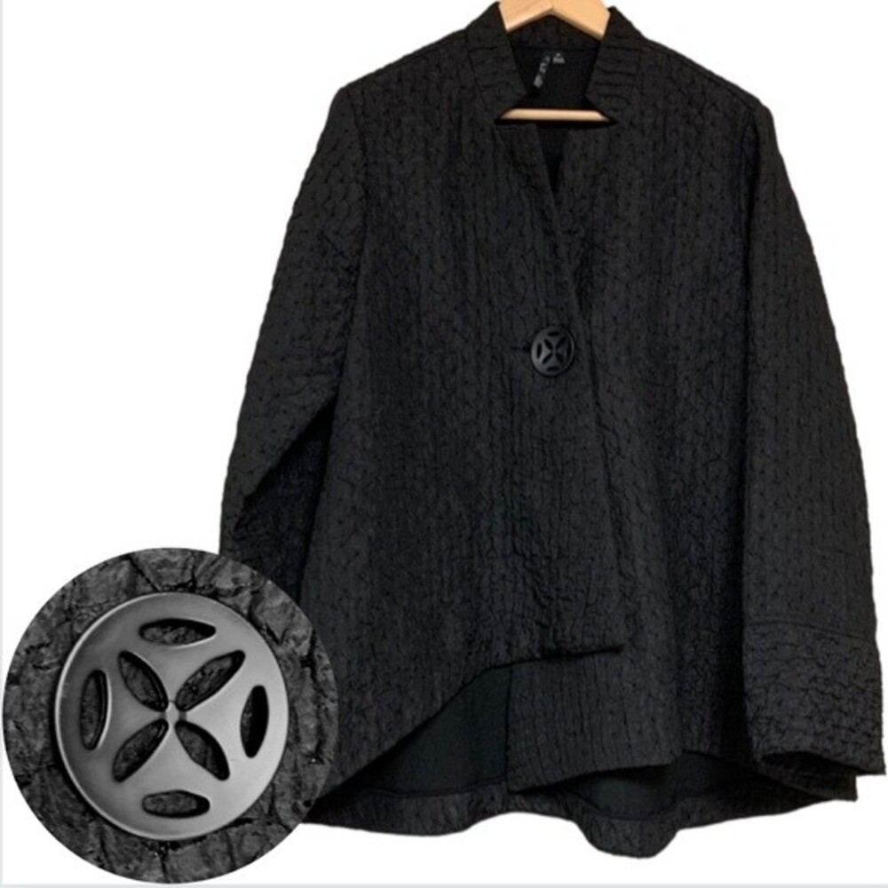 Classic Black Lightweight Crinkle Glitter Cape Jacket Medium by JJ Fall